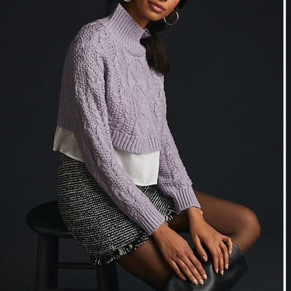 Maeve Lavender Layered-Peplum Turtleneck Sweater - Picture 3 of 11